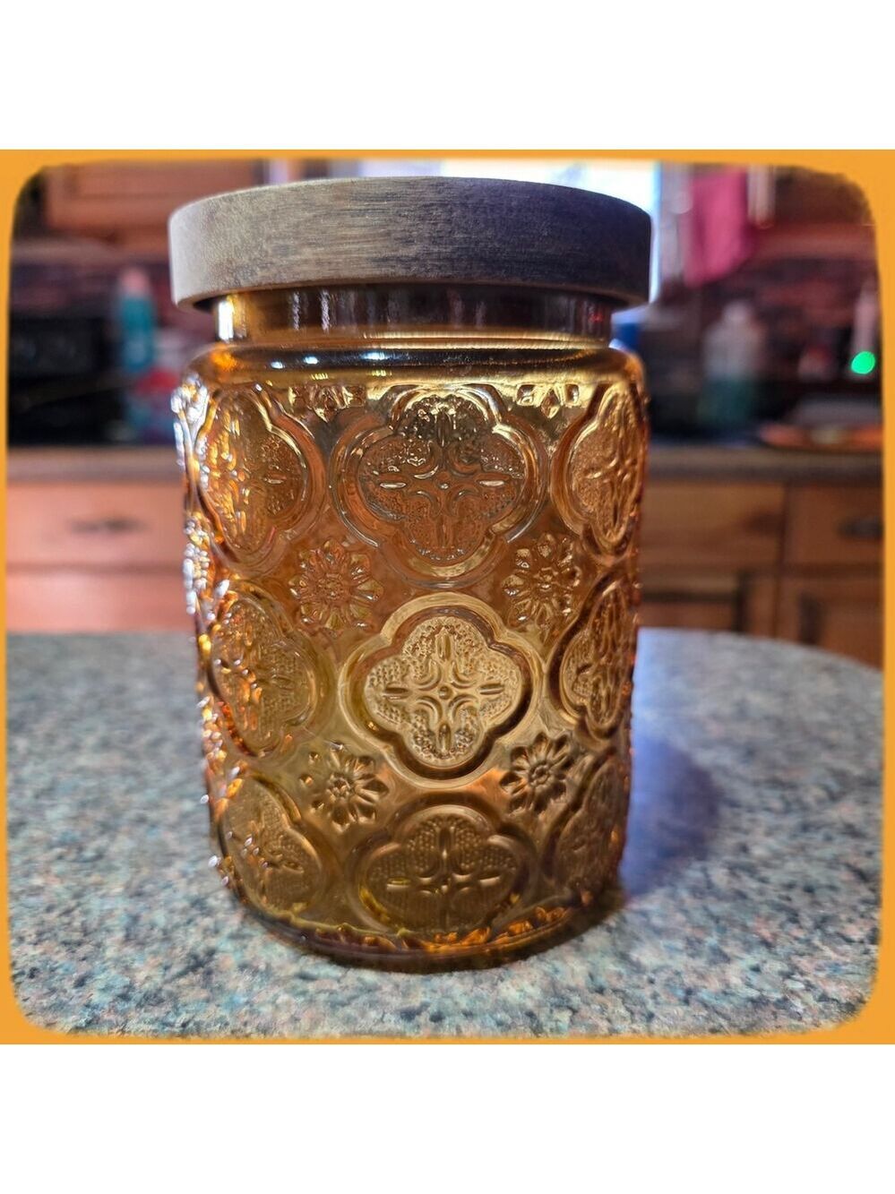 NIB Textured Colored Glass Jar Airtight Wooden Lid, 24 Fl Oz Container 1 Piece - Picture 8 of 15